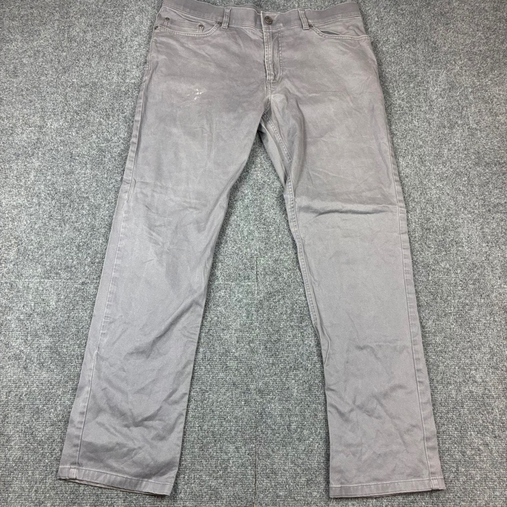 Haggar Mens Slim Fit Gray 5-Pocket Stretch Twill Pants 36x32 Gray 1027354